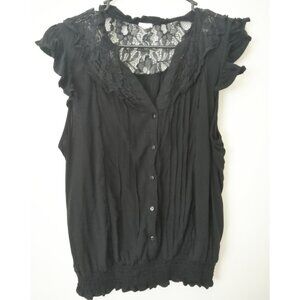 No Boundaries Black Blouse Lace Ruffle Sleeveless V-Neck Vampire Gothic Shirt